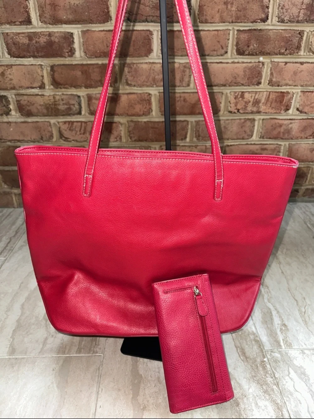 Nine West Red Faux Leather Tote Bag with Wallet - Picture 3 of 4